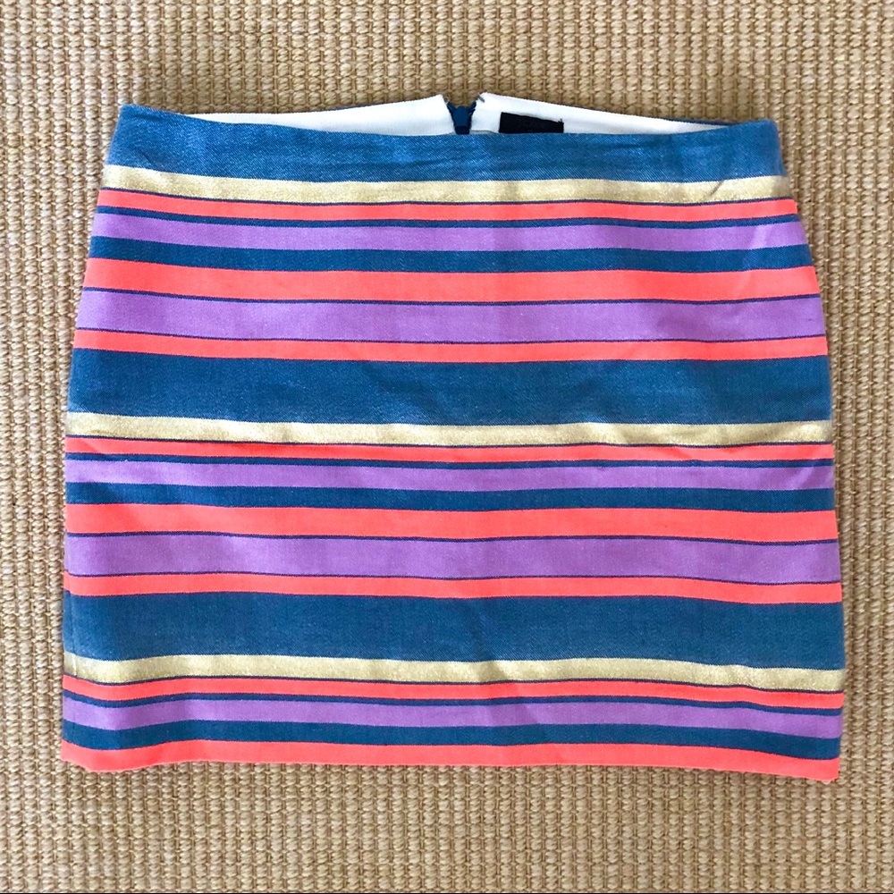 J. Crew Mini Skirt Metallic/Chambray/Neon Stripe